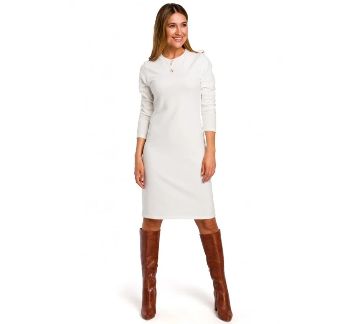 model 18002179 Svetrové šaty s dlouhými rukávy ecru barva - STYLOVE