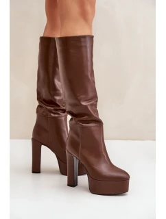 Kozačky na sloupku a platformě z eko kůže hnědé Felilorn