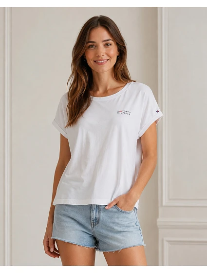 Dámské tričko UW0UW03632 YBR bílé - Tommy Hilfiger