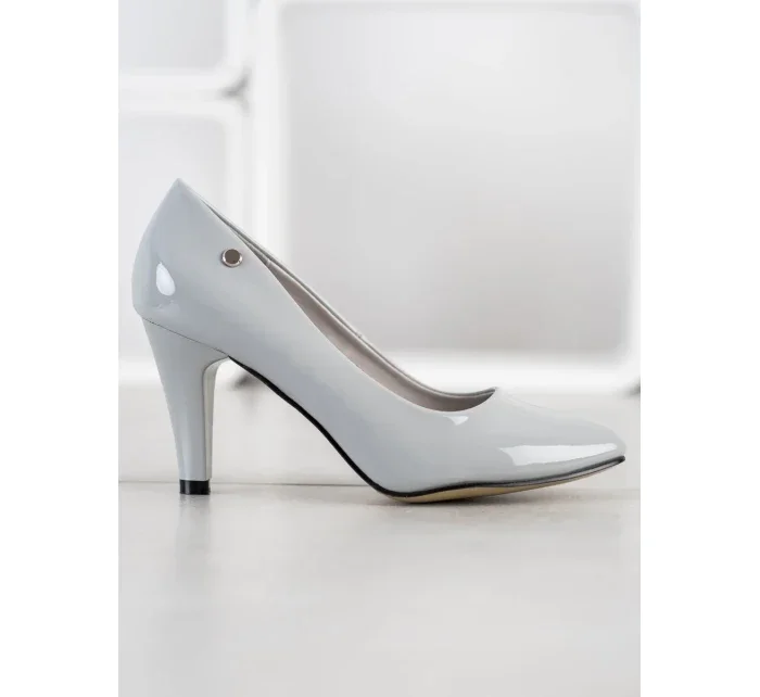 Stylové šedo-stříbrné dámské  lodičky na jehlovém podpatku