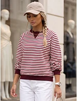 Dámská bavlněná mikina s pruhy Azara, vínová, FashionStreet RY2932 Dámská bavlněná mikina s pruhy Azara, vínová, FashionStreet RY2932