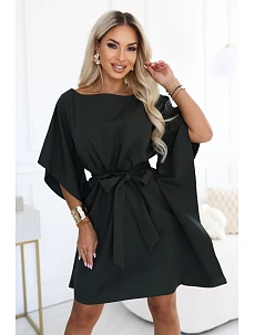 287-46 SOFIA Dámské šaty typu „motýl“ s vázáním v pase – tmavě khaki
