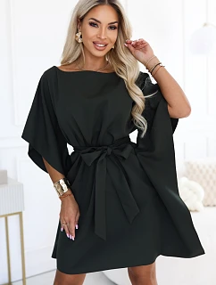 287-46 SOFIA Dámské šaty typu „motýl“ s vázáním v pase – tmavě khaki