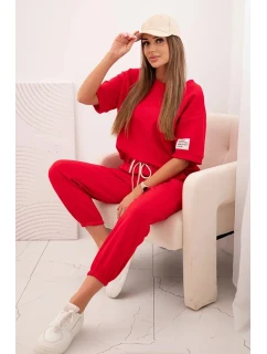 Dámský viskózový komplet s krátkým rukávem a nohavicemi červený