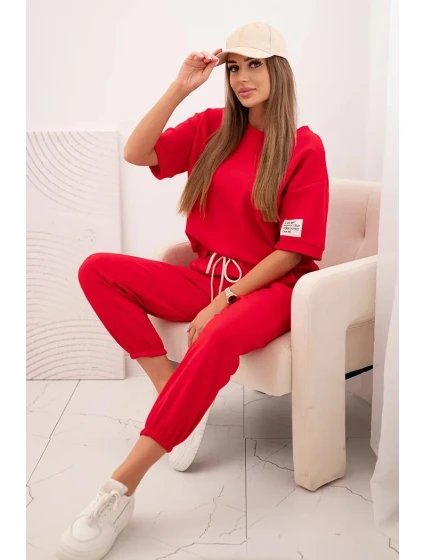 Dámský viskózový komplet s krátkým rukávem a nohavicemi červený