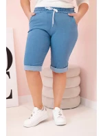 Dámské bavlněné šortky Plus Size s vázáním světlý denim Dámské bavlněné šortky Plus Size s vázáním světlý denim
