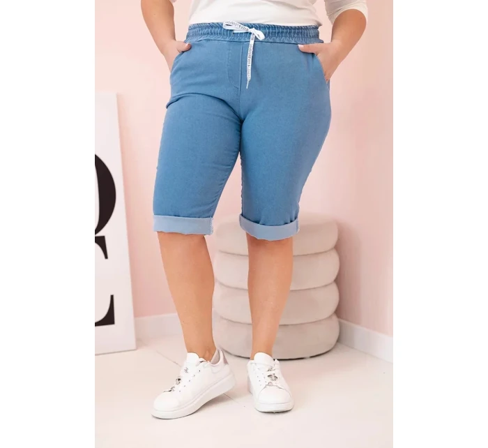 Dámské bavlněné šortky Plus Size s vázáním světlý denim Dámské bavlněné šortky Plus Size s vázáním světlý denim