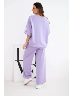 Dámský máslový komplet z viskózy mikina a široké kalhoty světle fialový Dámský máslový komplet z viskózy mikina a široké kalhoty světle fialový