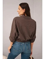 Dámská jarní bavlněná bunda s kapsami a model 22277411 hnědá - K-Fashion