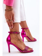 Dámské sandály na vysokém podpatku s kamínky Fuchsie model 21622341 - Boto Dámské sandály na vysokém podpatku s kamínky Fuchsie model 21622341 - Boto