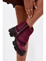 Kožené dámské kotníčkové boty s obráteným límcem Maciejka 07145-23 bordó