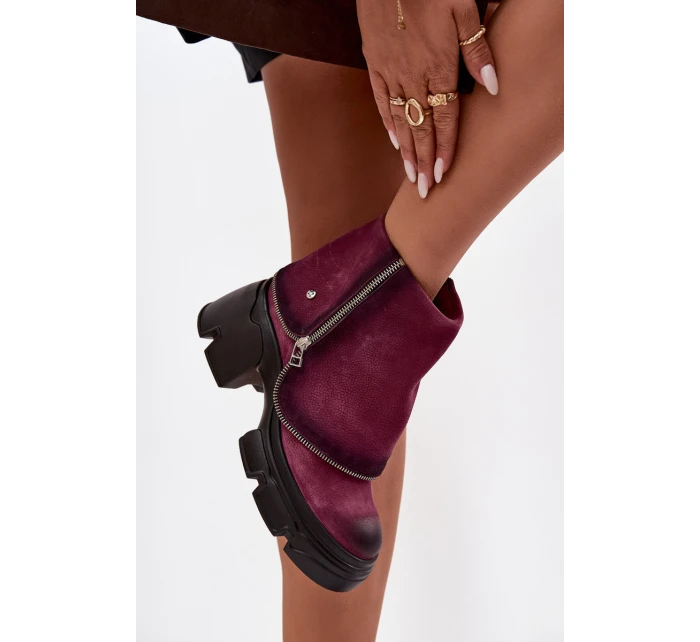 Kožené dámské kotníčkové boty s obráteným límcem Maciejka 07145-23 bordó