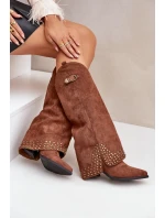 Kozačky s ohrnutým svrškem na podpatku hnědé Iveliri