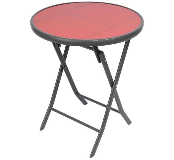 SADA BALKONOVÉHO NÁBYTKU KULATÝ STŮL A 2 SKLÁDACÍ ŽIDLE ČERVENÁ