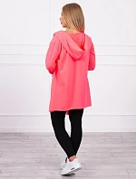 Volná bunda s kapucí růžová neonová