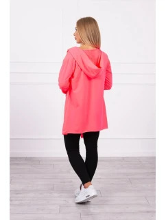 Volná bunda s kapucí růžová neonová