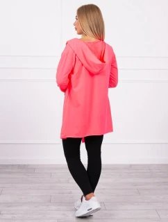 Volná bunda s kapucí růžová neonová