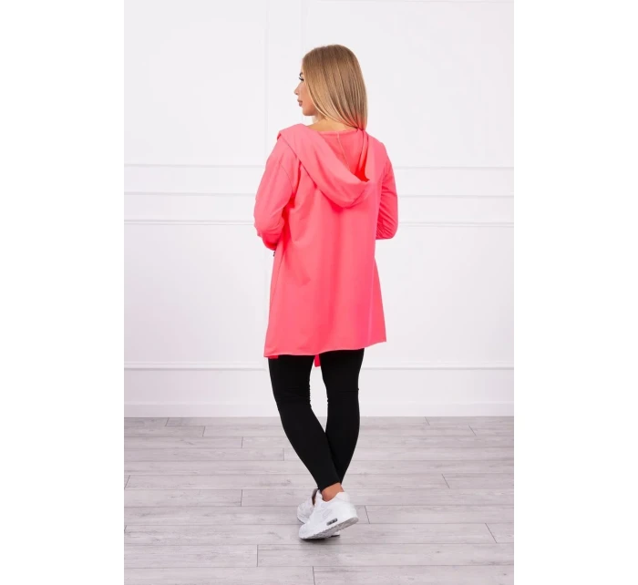 Volná bunda s kapucí růžová neonová Volná bunda s kapucí růžová neonová