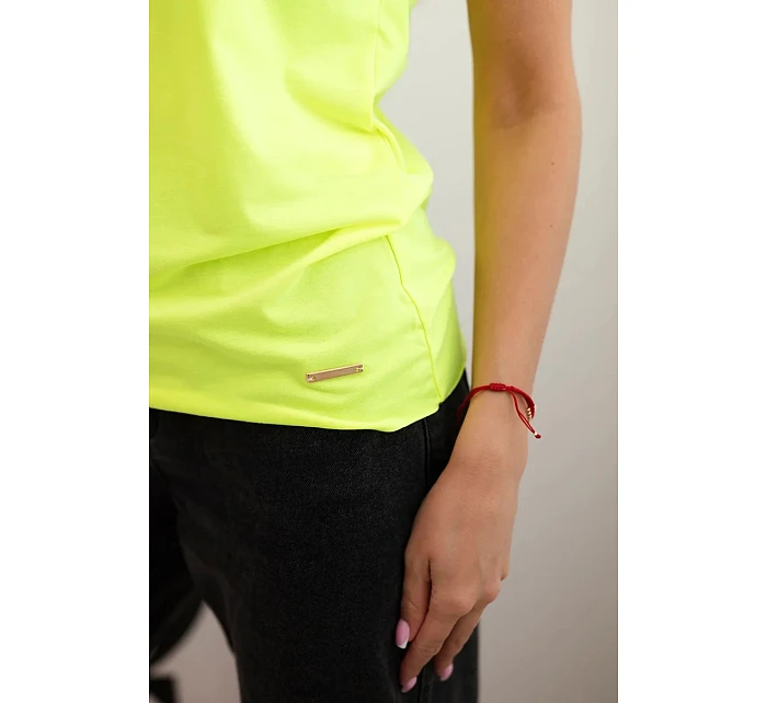 Dámská bavlněná basic blůza s krátkým rukávem neonově žlutý