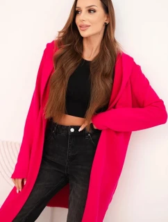 Dámská bavlněná bunda s kapucí a prodlouženým předním dílem fuchsie