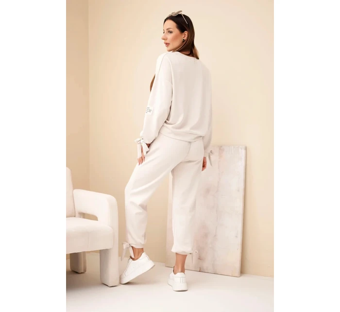 Dámský set z viskózy s mašlemi máslový bežový