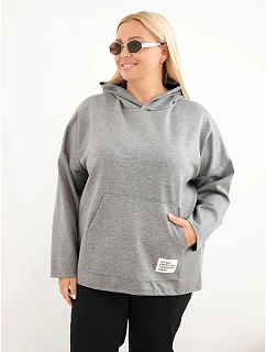 Dámská mikina Plus Size z viskózy s kapucí a klokaní kapsou šedý melír