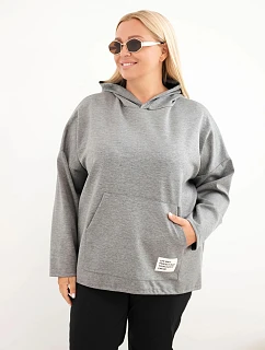 Dámská mikina Plus Size z viskózy s kapucí a klokaní kapsou šedý melír
