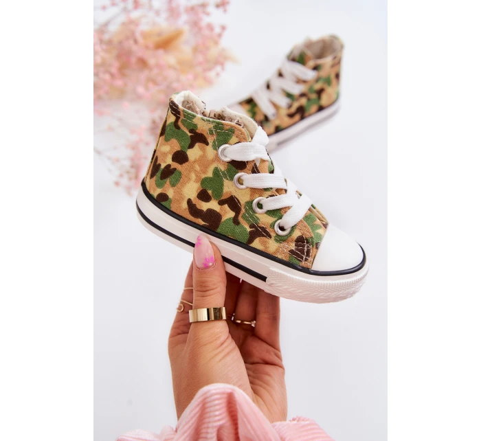 Dětské vysoké tenisky s zipem Béžová a zelená Filemon Dětské vysoké tenisky s zipem Béžová a zelená Filemon