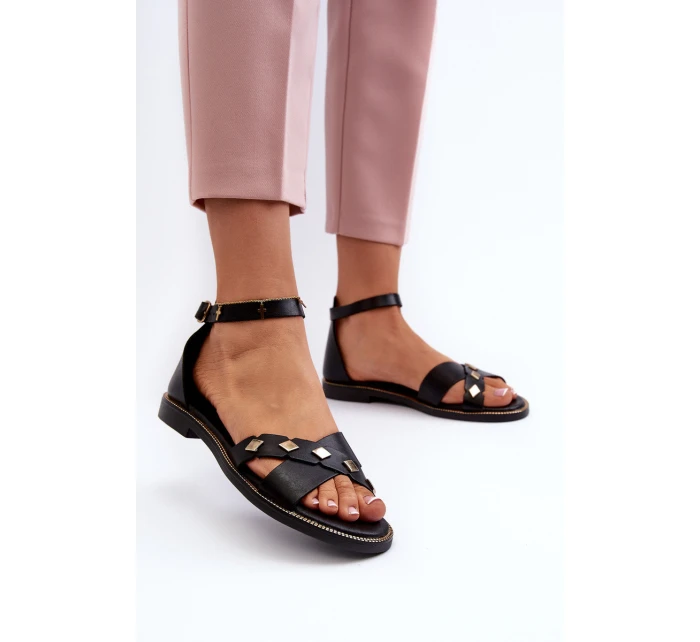 Zazoo 40378 Ploché Dámské Kožené Sandály Černé