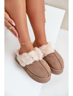 Dámské Sněhové Pantofle Na Silné Podešvi S Kožíškem Tmavě Béžové model 21677944 - Boto