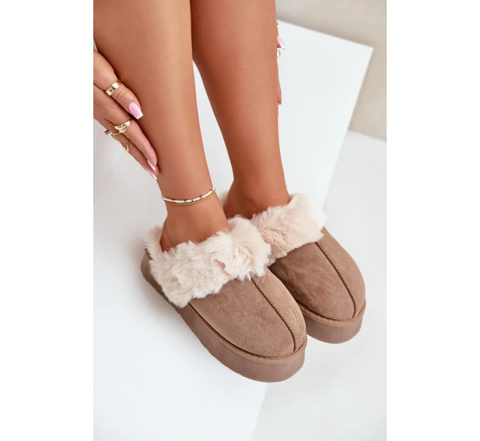 Dámské Sněhové Pantofle Na Silné Podešvi S Kožíškem Tmavě Béžové model 21677944 - Boto