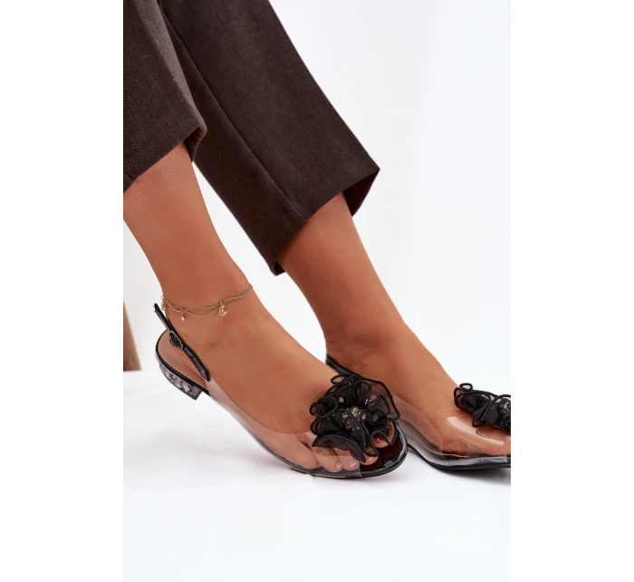 Průhledné sandály na nízkém podpatku s kamínky a ozdobou D&A model 21908359 Černé - S.Barski