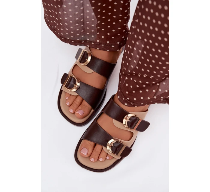 Dámské nazouváky se zlatými sponami béžovo-hnědé Danelle