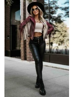 model 21337606 Krátká bunda s třásněmi z měkké ekokůže vínová - numoco basic model 21337606 Krátká bunda s třásněmi z měkké ekokůže vínová - numoco basic