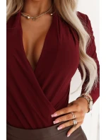 Dámské BODY s obálkovým výstřihem vínové model 21781180 - numoco Dámské BODY s obálkovým výstřihem vínové model 21781180 - numoco