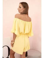 Dámský bavlněný overal bez rukávů s vázáním v pase ecru