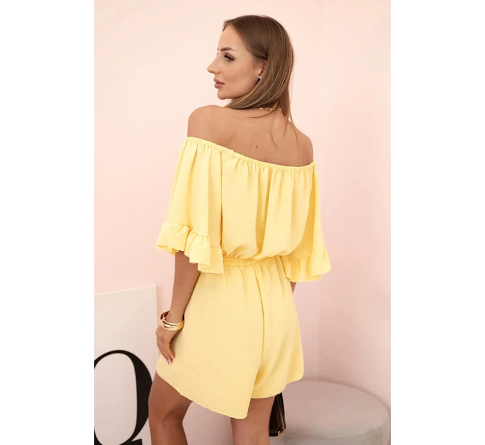 Dámský bavlněný overal bez rukávů s vázáním v pase ecru