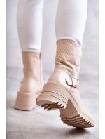 Dámské Teplé Kozačky Na Podpatku Béžove model 21596753 - Boto