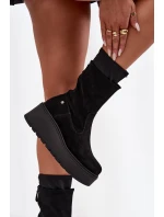 Dámské kožené semišové kotníkové boty na masivní platformě Maciejka A7161-20 Černé