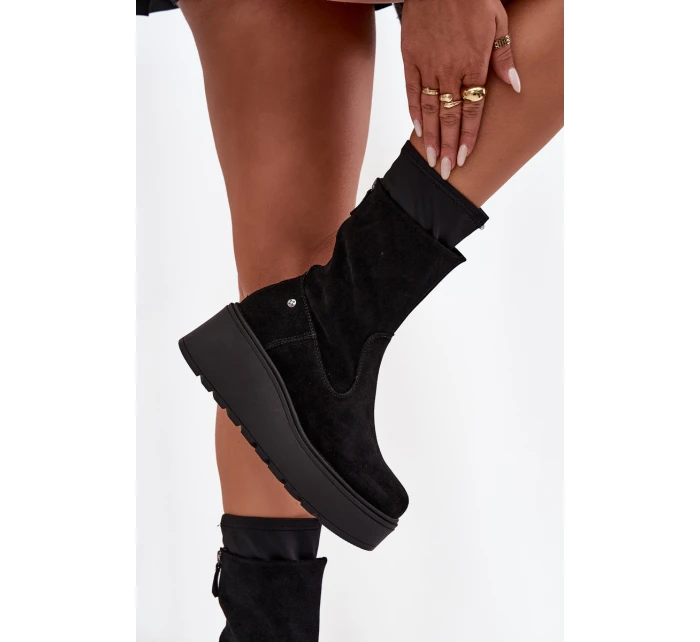 Dámské kožené semišové kotníkové boty na masivní platformě Maciejka A7161-20 Černé