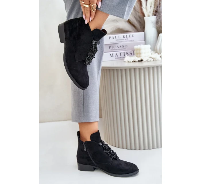 Zateplené Nízké Kotníkové Boty s Ozdobou na Zip S.Barski Černé Zateplené Nízké Kotníkové Boty s Ozdobou na Zip S.Barski Černé