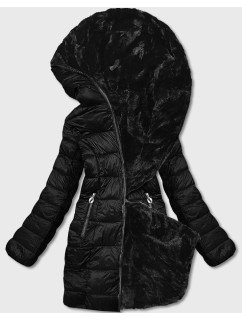 Černá oboustranná dámská bunda-kožíšek (B8053-1)