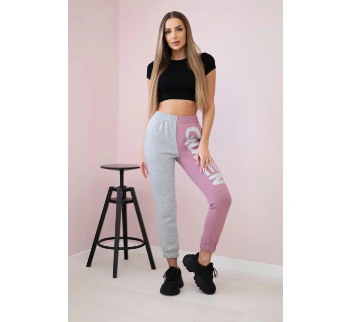 Dámské tepláky s nápisem QUEEN tmavě růžová