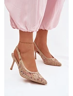 Dámské sandály na podpatku s krajkou tmavě béžové Pelivelle Dámské sandály na podpatku s krajkou tmavě béžové Pelivelle