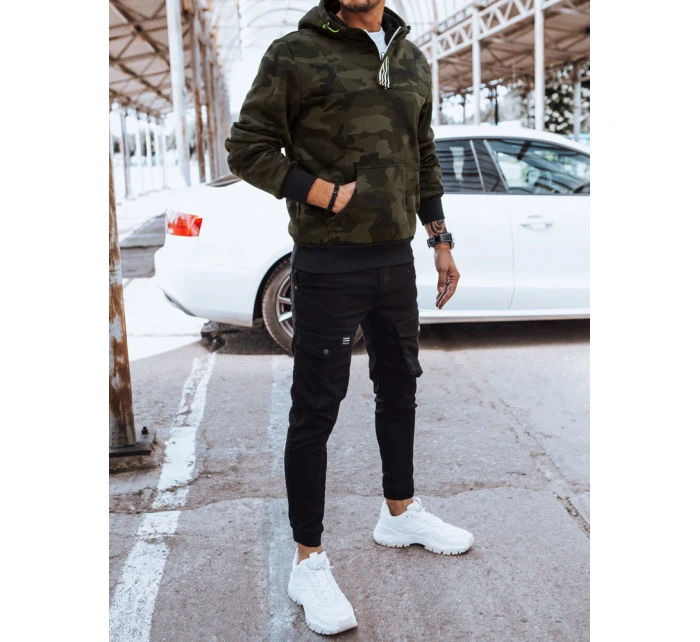 Pánská mikina s kapucí moro zelená model 21970372 - Dstreet