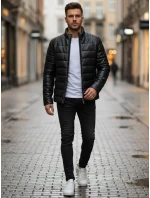 Pánská prošívaná zimní kožená bunda černá FashionStreet TX5114