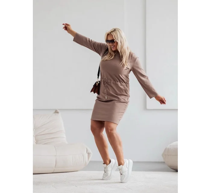 Dámské bavlněné šaty v barvě cappuccino se šňůrkou model 20070243 - Moon