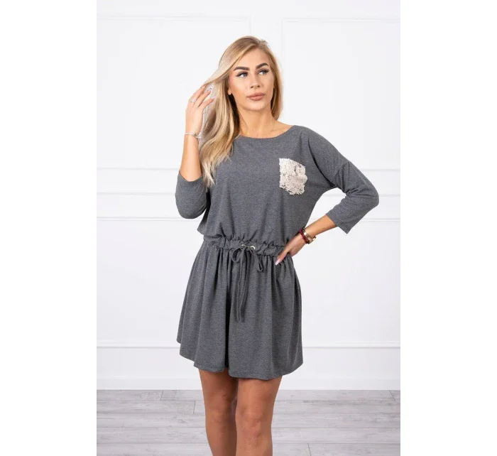 Flitrové šaty s kapsami v grafitové barvě
