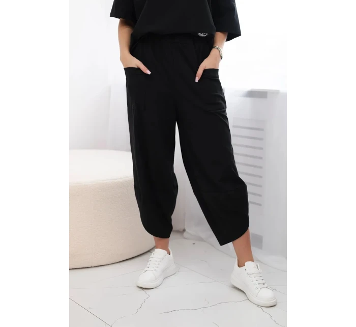 Bavlněný komplet halenka + kalhoty černý