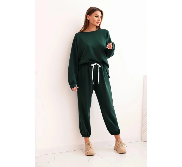 Dámský set máslový s volnou mikinou a kalhotami s nápisem LOVE tmavě zelený